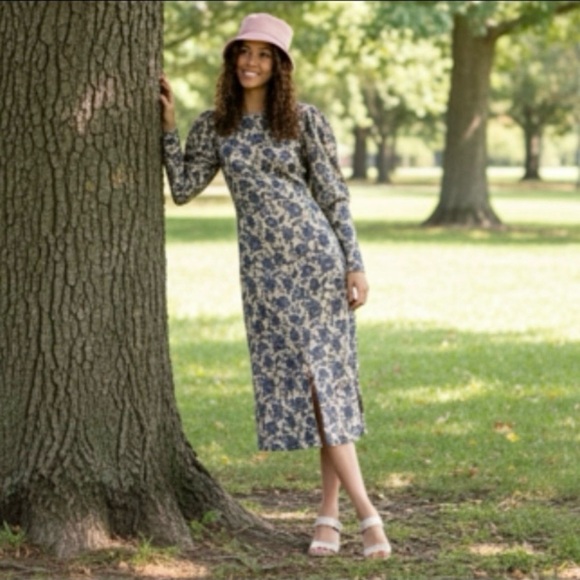 Moon River Dresses & Skirts - Moon River Blue Floral Corduroy Dress By Anthropologie